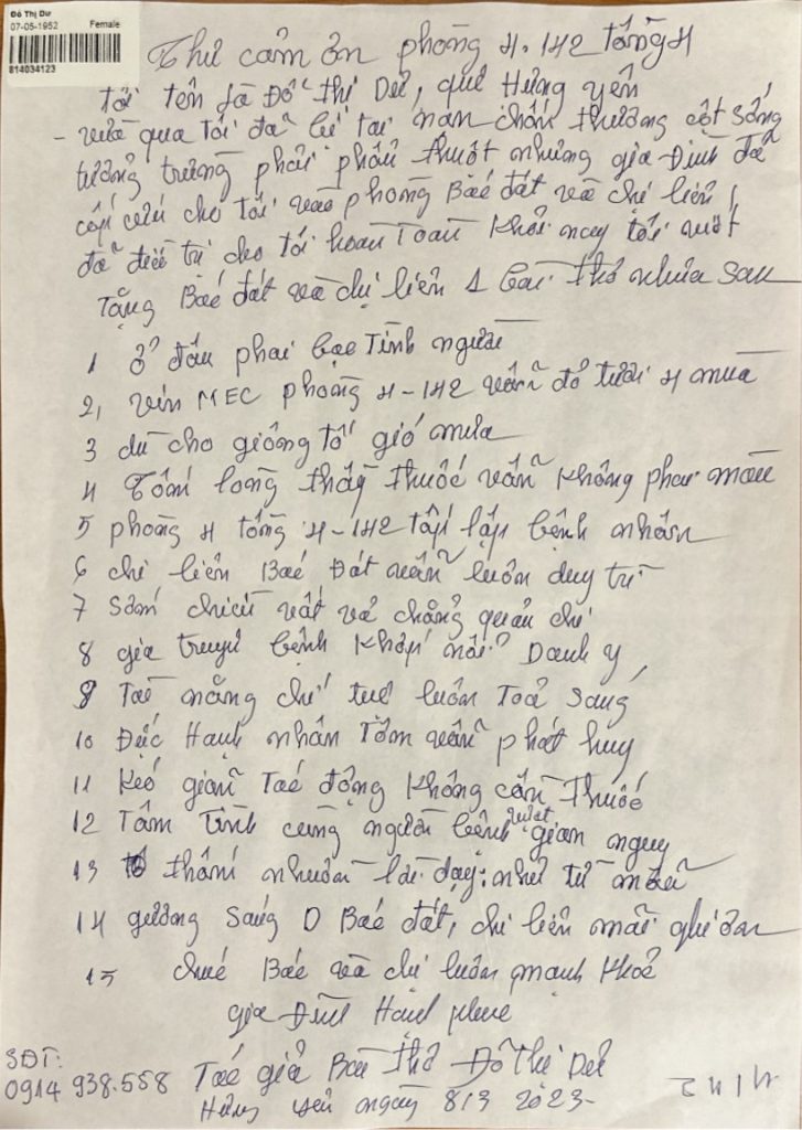 Bác Đỗ Thị Dư – Hưng Yên – 0914938558 