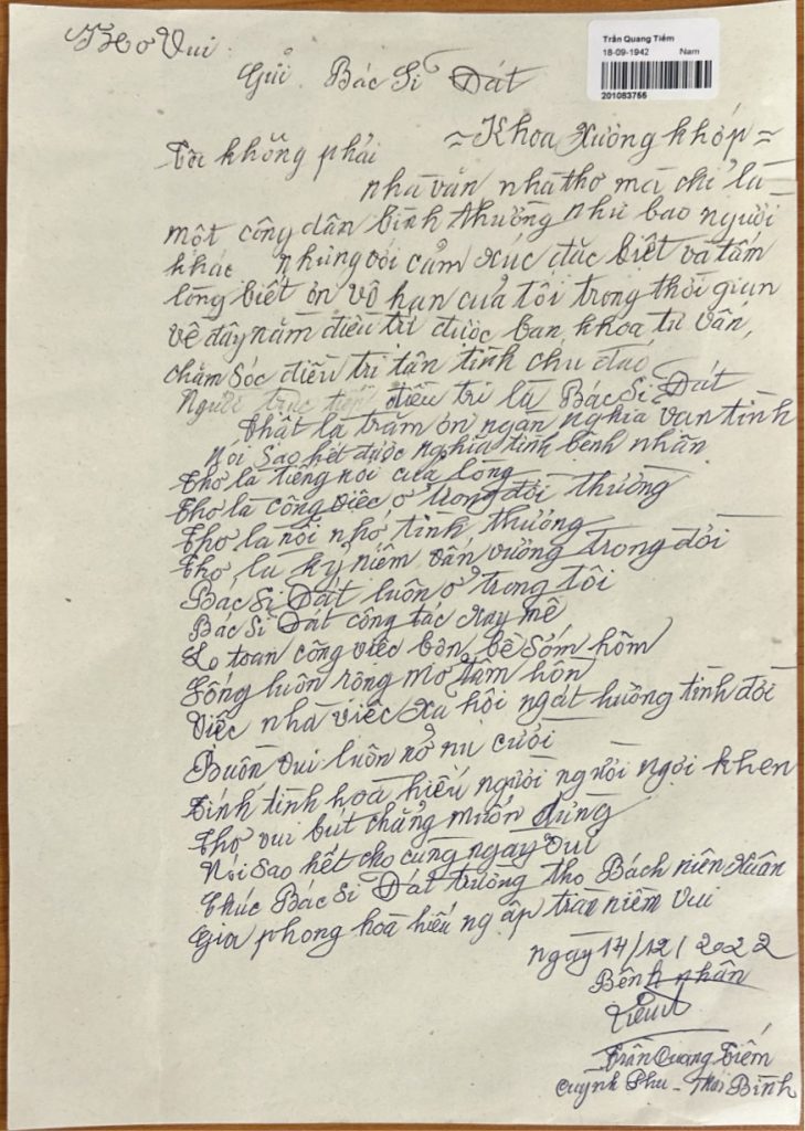 Cảm nhận của bác Trần Quang Tiếm 